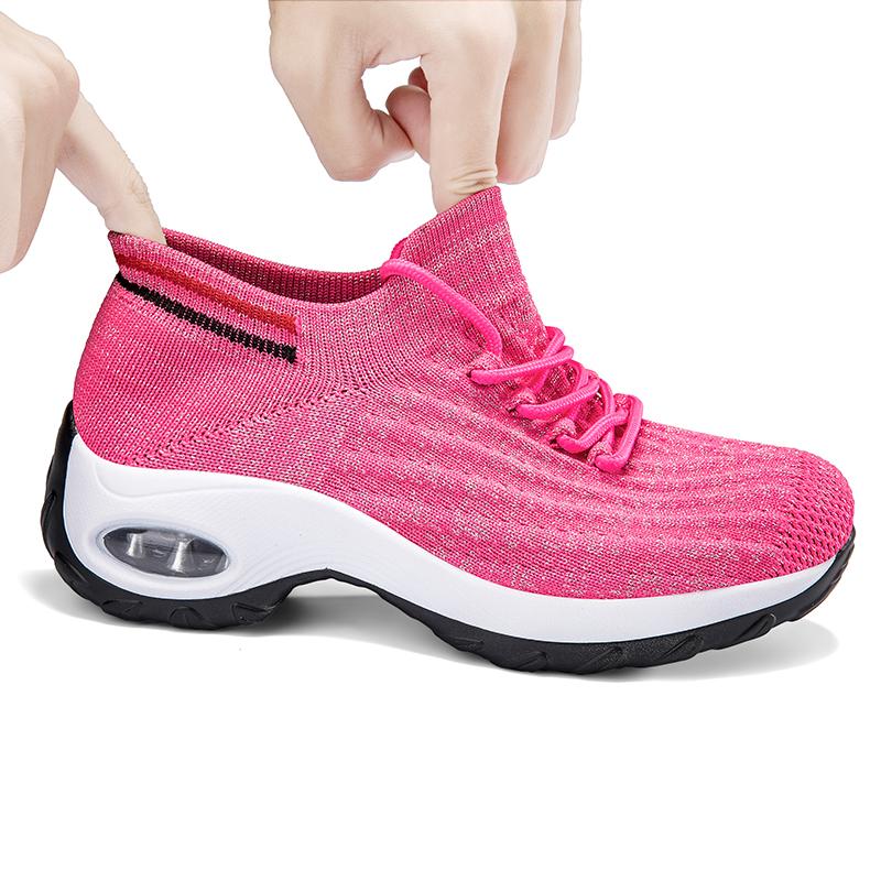 Women Knitted Mesh Sneakers Fashion Socks Shoes Air-cushion Platform Shoes Ladies Breathable Walking Traveling Shoes