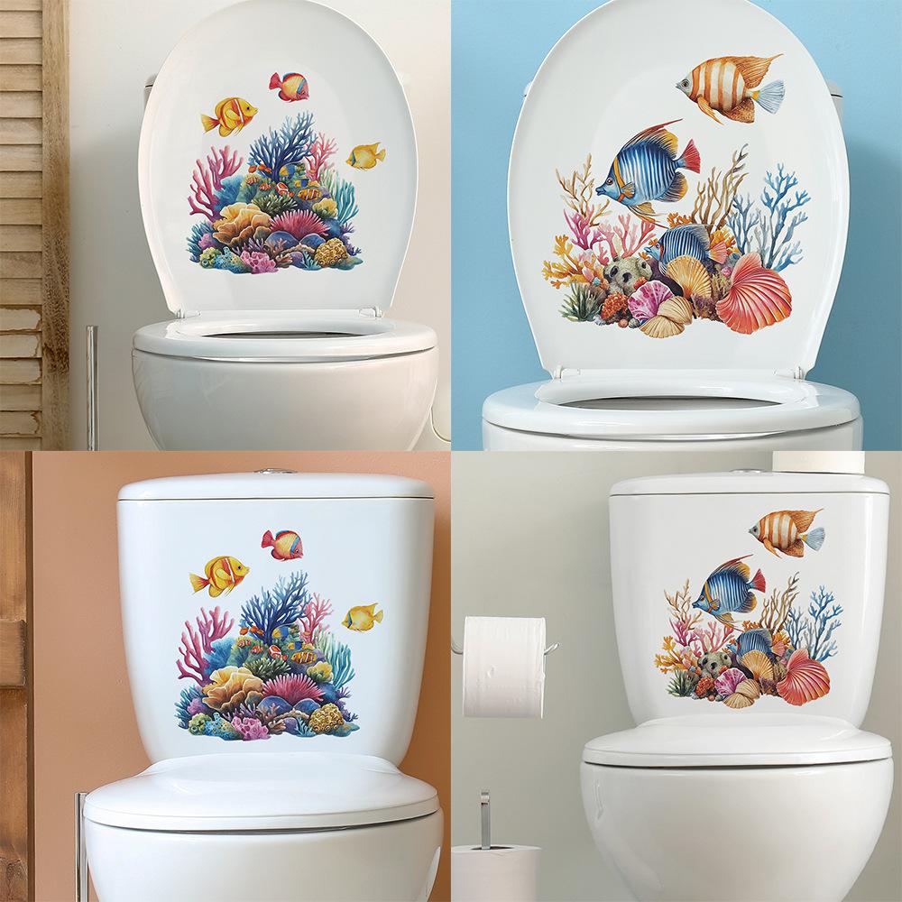 Underwater World Coral Fish Toilet Bathroom  Home Beautification Decoration Stickers