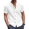Letnia biała koszula męska bawełniane lniane topy męskie guziki z krótkim rękawem jednokolorowe niebieskie czarne koszule