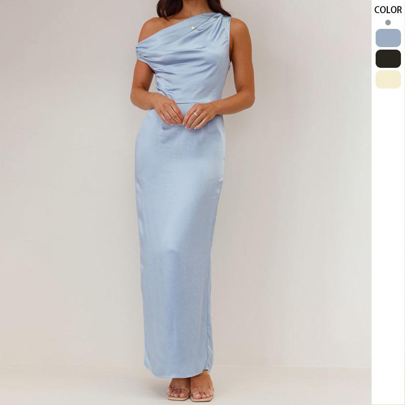 Sexy tube top dress women's summer solid color spice skirt high sense sleeveless medium and long dress slim women's clothing