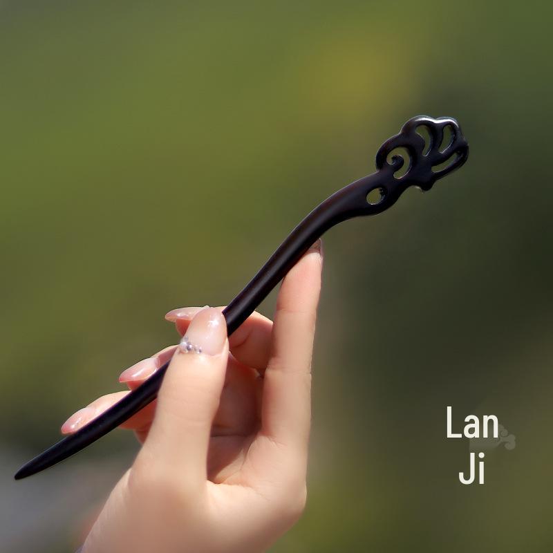 High-End Natural Ebony Wood Hairpin - Extended Chinese Ancient Style Black Hair Bun Accessory
