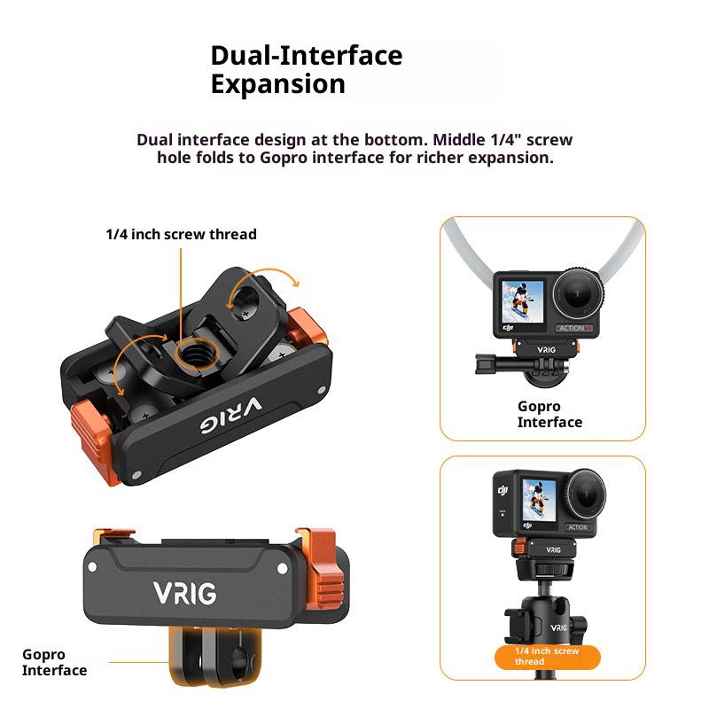 VRIG Magnetic Quick Release Mount for DJI Osmo Action 5 Pro/4/3 Camera with 1/4 Inch and GoPro Interface