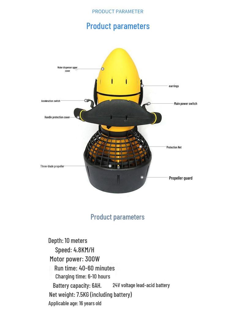 300W Brushless Underwater Thruster with Lithium Battery for Water Sports and Diving