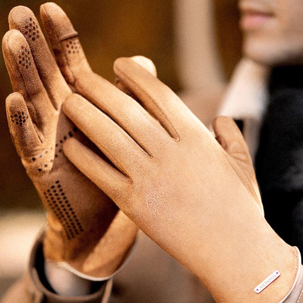 Thicken Plush  Windproof Five Finger Gloves Warm Mittens Men's Winter Gloves Velvet