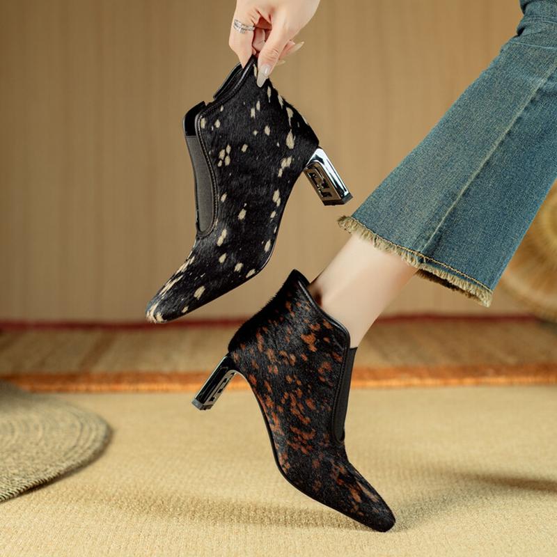 Fashion NEW Autumn/Winter Women Boots Square Toe Strange Heel Shoes Horsehair Shoes for Women Zipper Ankle Boots Leopard Modern Boots