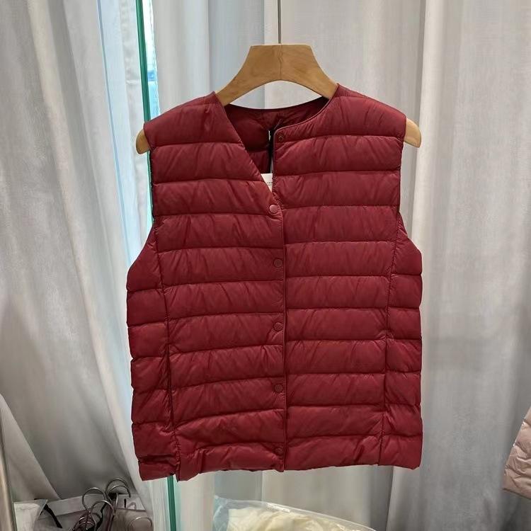 Gilet Imbottito in Piuma d'Anatra Bianco Leggero da Donna Senza Maniche Colletto a V Convertibile Gilet Imbottito Strato Interno Caldo Gilet Invernale