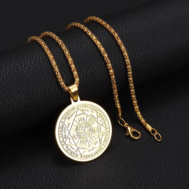 European and American Popular Titanium Steel Solomon Magic Amulet Pendant Fashion Stainless Steel Seven Angel Guardian Necklace
