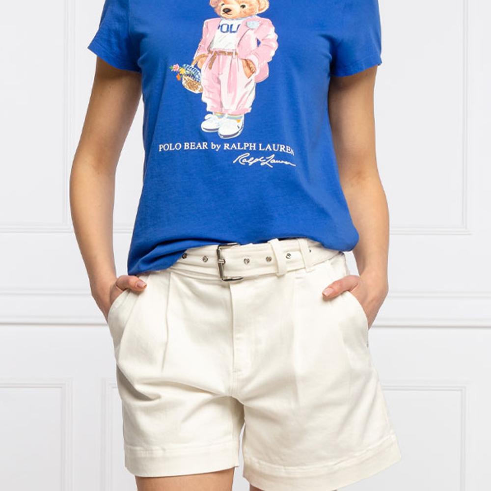 Polo Ralph Lauren Casual Solid Color Teddy Bear Cartoon Print Short Sleeve T-Shirt Women Tops Blue 211838100-002