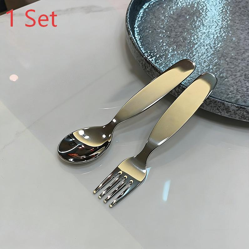 Stainless Steel Spoon Fork Set Short Handle Children'S Tableware Household Baby Food Spoon Soup Spoon