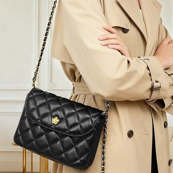 Genuine Leather Shoulder Bag 2025 New Model Diamond Chain Bag Women's Crossbody Bag Fashionable Versatile Genuine Leather Handbag for Women