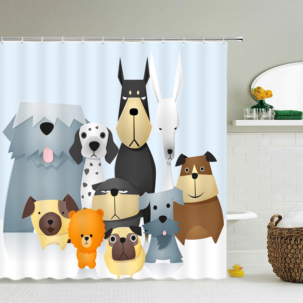 Cat Cartoon Animal Print Shower Curtain Bathroom Bathtub Shower Cover Shower Curtain With 12 Hooks Shower Curtain