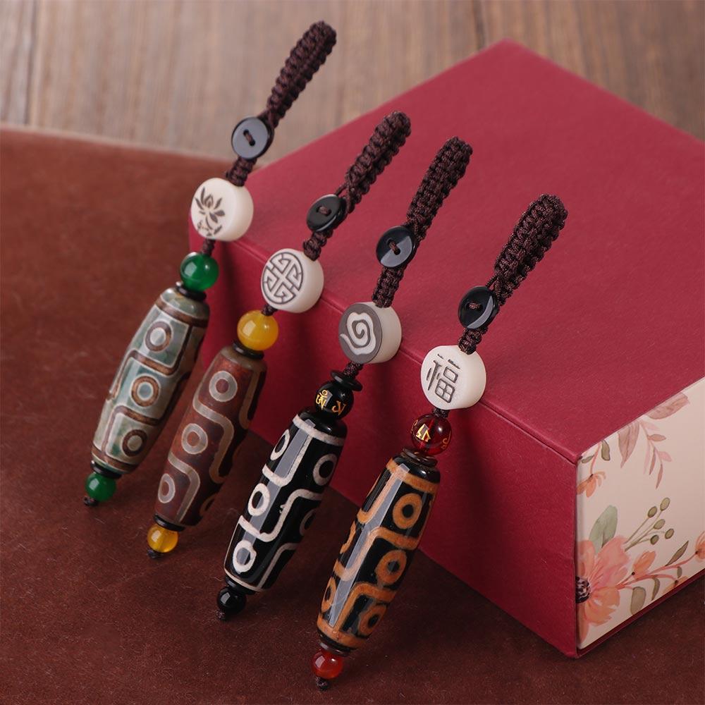 Stone Pendant Heaven Bead Key Chain Tibet Heaven Bead Keyring Nine Eye Tibet Dzi Pendant Keychain
