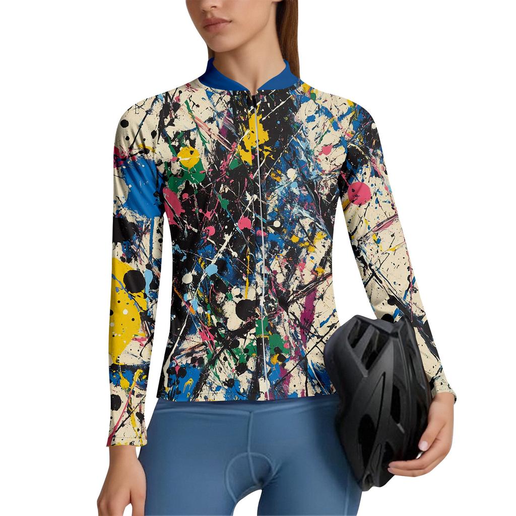 Women's Gradient Cycling Suit Long Sleeved Cycling Top With 3 Back Pockets, Breathable, Quick Drying, Moisture Wicking And Reflective S