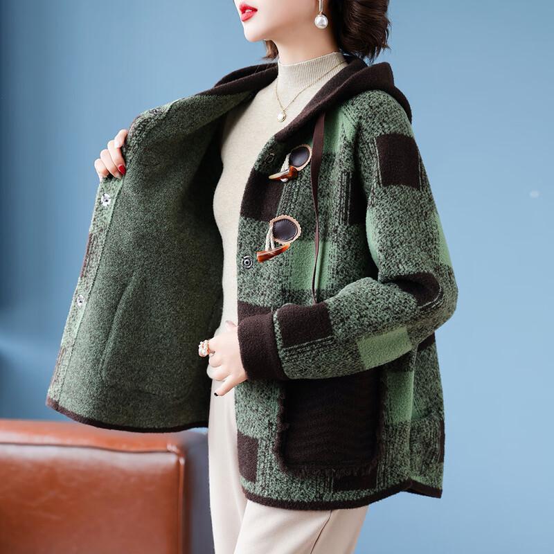 Veste Cardigan à Capuche à Carreaux pour Femme Automne Hiver