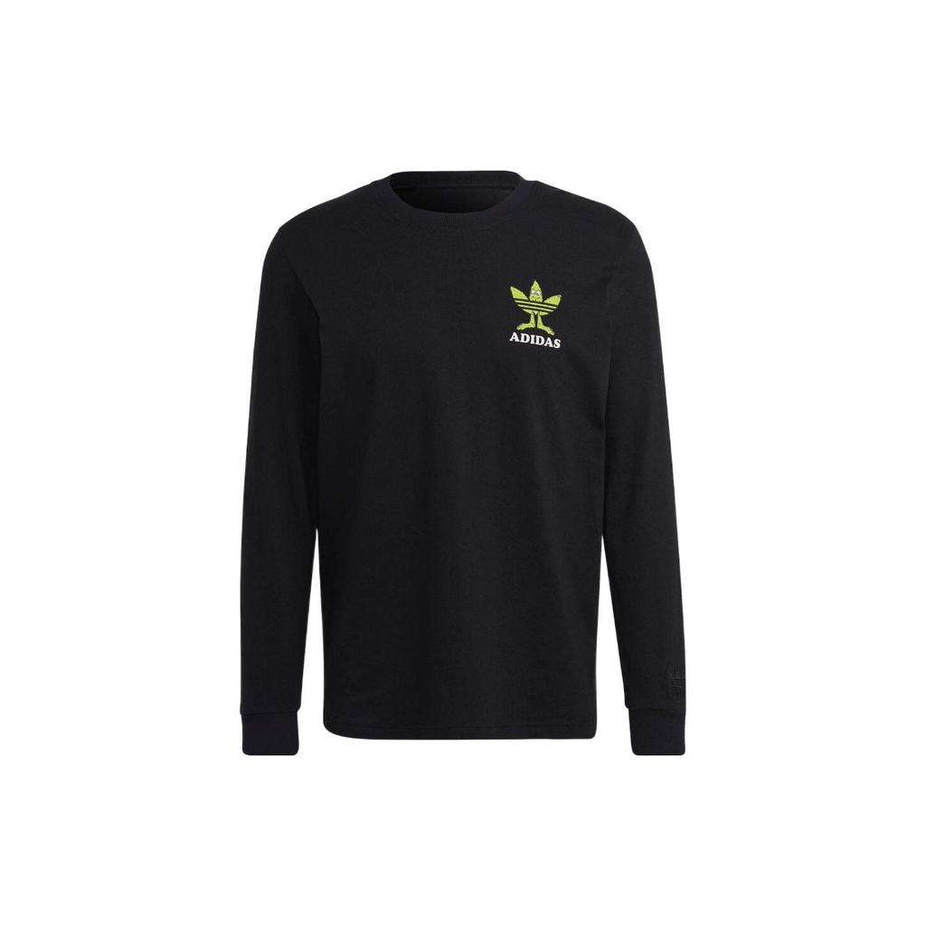 Adidas Alphabet Logo Print Crew Neck Long Sleeve T-Shirt Men Tops Black HM2490