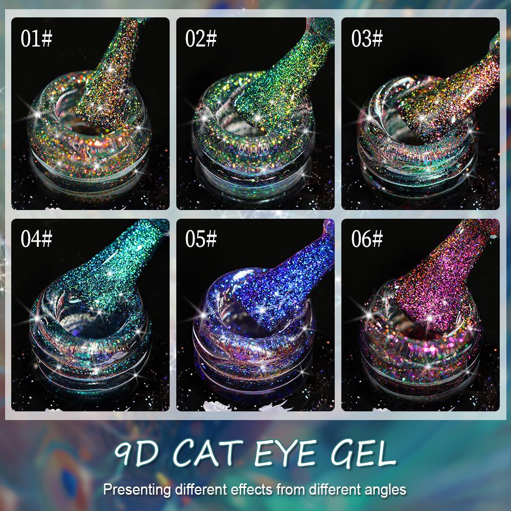 New Peacock Cat Eye Gel Nail Polish Fall Winter Glitter Laser 9D Holographic Cat Eye Gel Nail Art Set 15ml