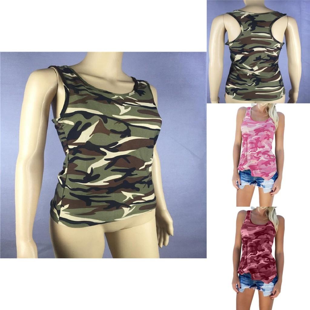 Stylish Women's Ladies Sleeveless Camo Vest Tops With Breathable Fabric For Summer