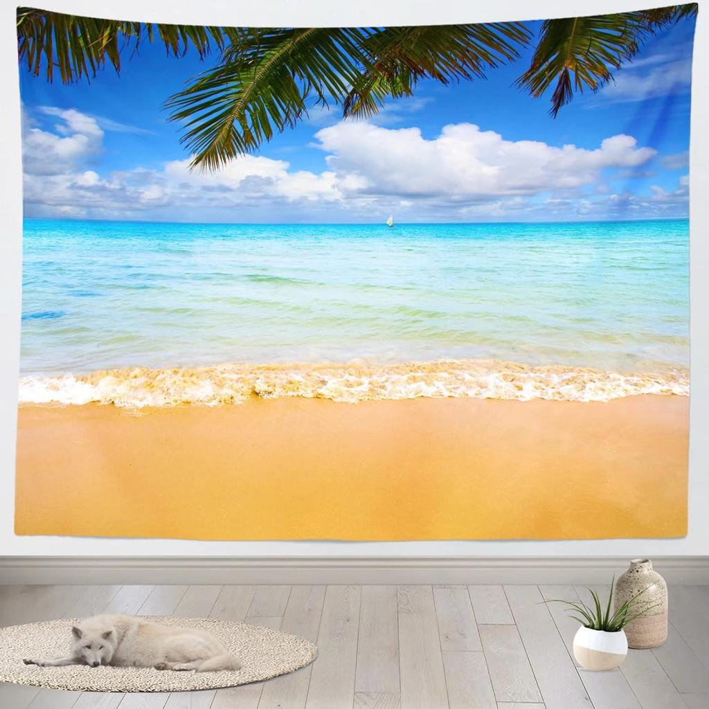 Tropical Summer Beach Tapestry Wall Hanging Tropical Beach Tapestries Seaside Coconut Tree Tapestry Home Decorations Bedroom