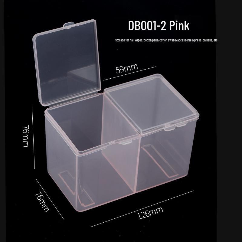 Transparent Acrylic Dual-Compartment Nail Art Storage Box for Cotton Pads and Swabs
