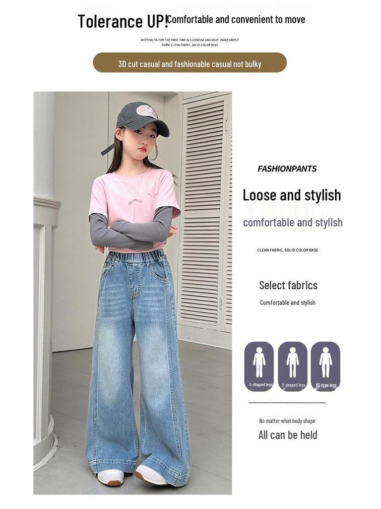 2026 Spring Girls' Children's Patchwork Denim Pants