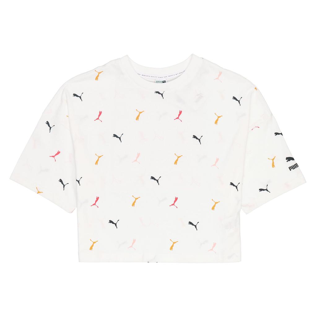 Puma Casual Sports Logo All-Over Print Crew Neck Short Sleeve T-Shirt Women Tops White 533152-02