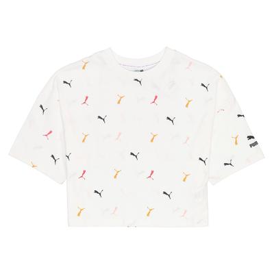 Casual Sports Logo All-Over Print Crew Neck Short Sleeve T-Shirt Women Tops White 533152-02