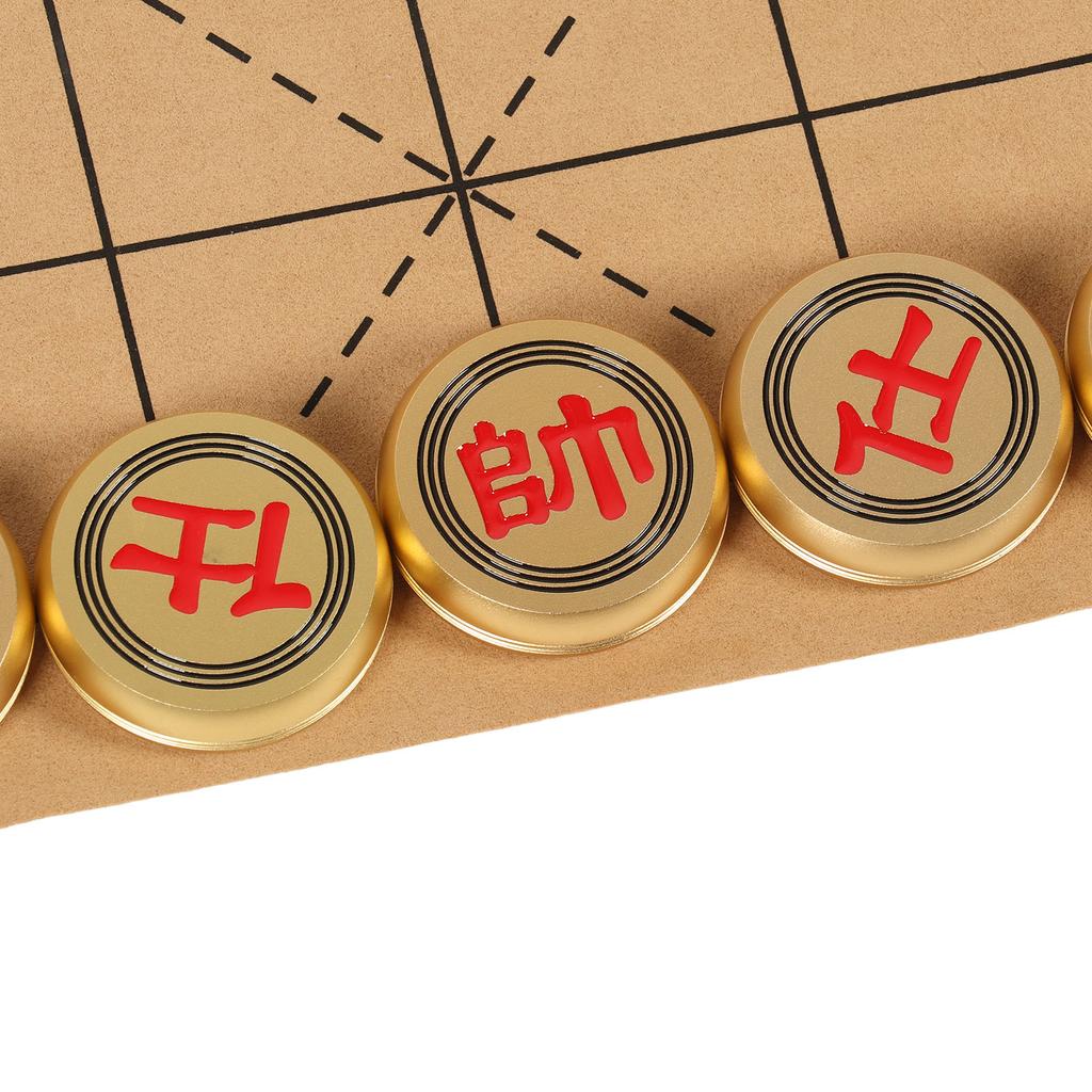 Chinese Chess Set Xiangqi Game Traditional Aluminium Golden Comfortable Touch with Storage Case Board Game for Collection