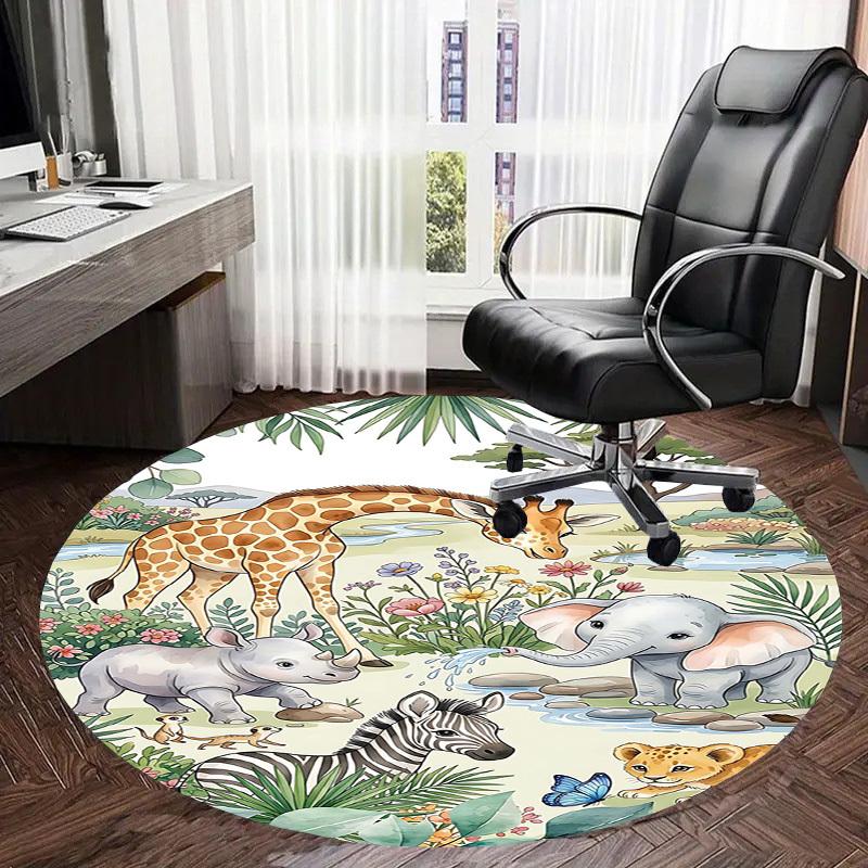 1PC Safari Zoo Non-Slip Floor Round carpet, Office, family, bedroom, Large Area Rug Indoor Rugs,  Durable Polyester-L0407