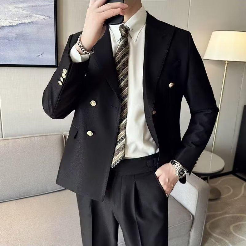 Breasted Men Peaked Lapel Slim Fit Groomsmen Wedding Fashion Jacket