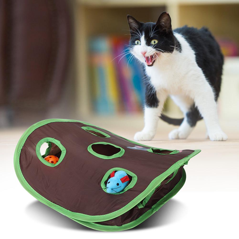 1 Set Foldable Cat Toy Popup Open Mouse Hunt with Bell Ball Funny Interactive Hunting Pet Toys