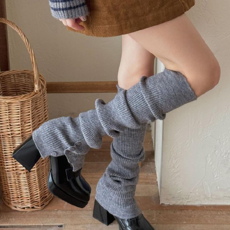 Harajuku Women's Leggings Gaiters Soft Acrylic Knitted Winter Leg Warmers Footless Socks with Side Split Buttons Decors