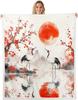 GUOYU Decke Japanische Stil Decken und Überwürfe Kran und Sonne Decke Überwurf für Kinder Erwachsene Kirschblüte Fleece-Decke Orientalische Malerei