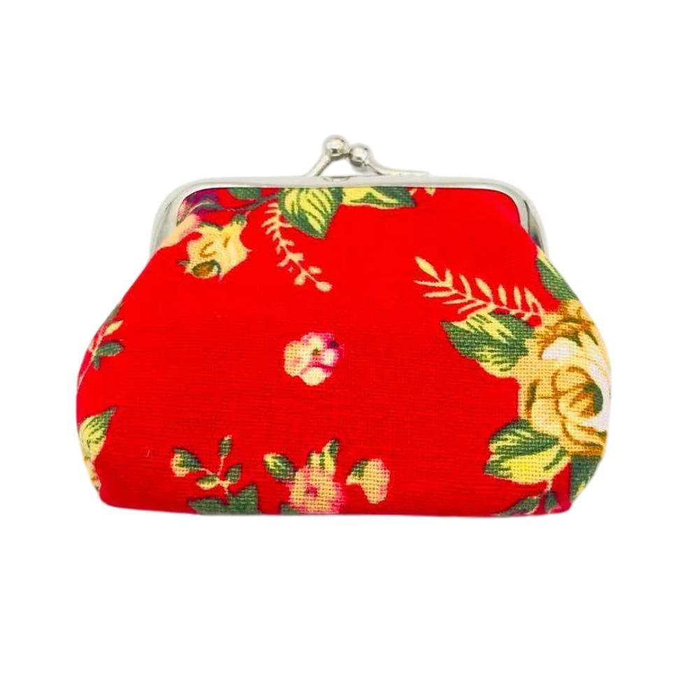 

Fashion Retro Style Portable Mini Coin Bag Canvas Floral Rose Pattern Coin Purse Compact Wallet Card Holder Girls Use