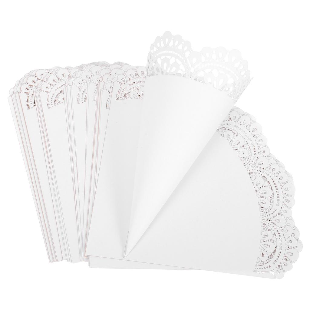 50pcs Wedding Confetti Cones Holder Paper Flower Or Candy Toss Cones With Lace Edge For Party Decorations And Petal Throwing