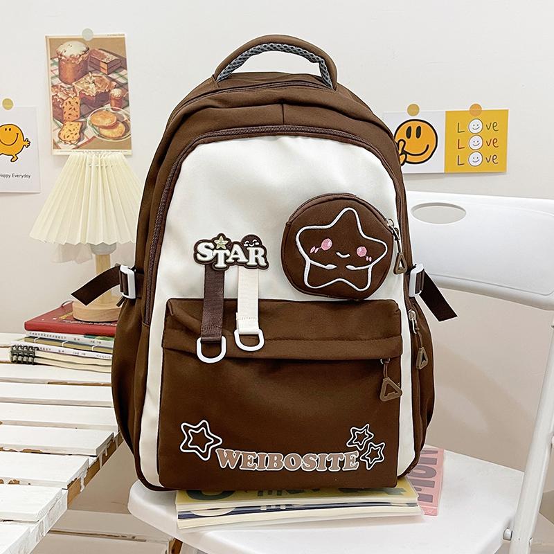 Women's Large Capacity Backpack Color Block Student Schoolbag Shoulder Bag