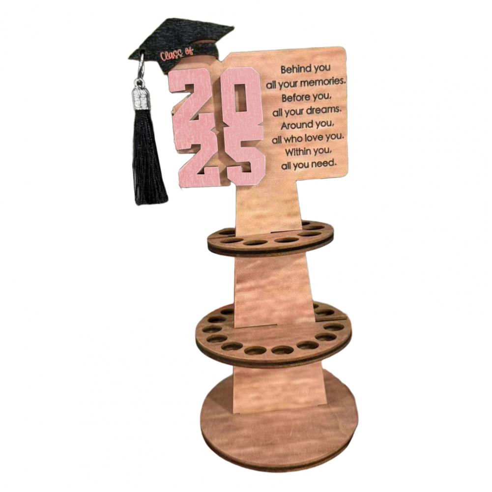 Wooden Money Rack Wooden Money Tower Class of 2025 Graduation Money Holder Tower Double Layers Cash Storage Rack for Graduates