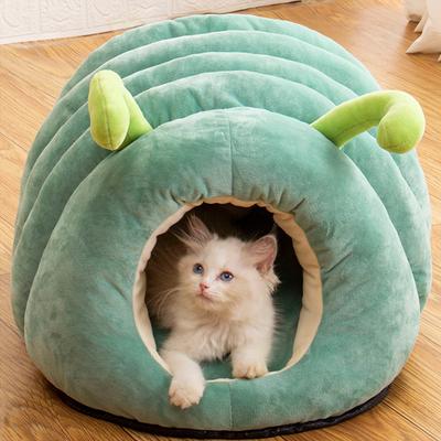 Casa de inverno aconchegante para animais de estimação, ninho macio para cães, canil, caverna para dormir, desenho animado, lagarta, quente, grossa, casa para cães, casa para gatos, dobrável, lavável