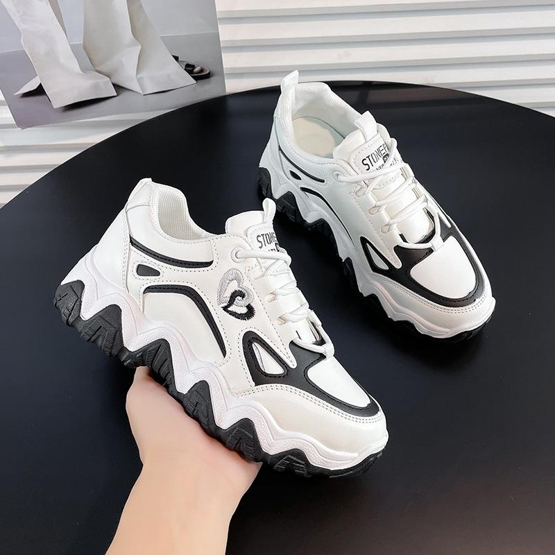 

Женская обувь, новая весенняя обувь для папы, женские корейские кожаные кроссовки на толстой подошве, повседневная студенческая обувь 40