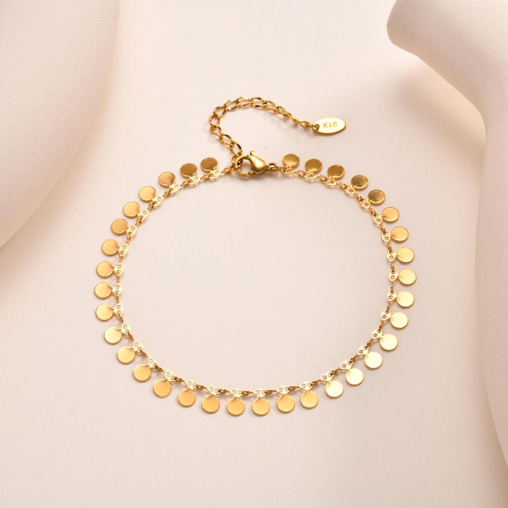 Gold Stainless Steel Tassel Disc Anklet for Women