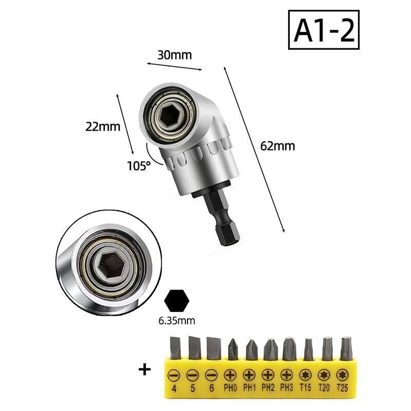 105 Degree Angle Socket Adapter 1/4 inch Extension Hex Drill Bit Adjustable Screwdriver Holder Slotted Phillips Power Hand Tools