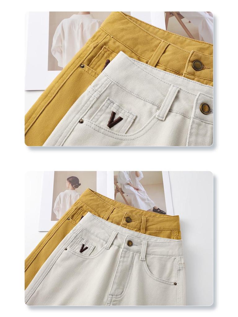 Women's 2025 Spring Off-White High-Waisted Slimming Loose-Fit Jeans