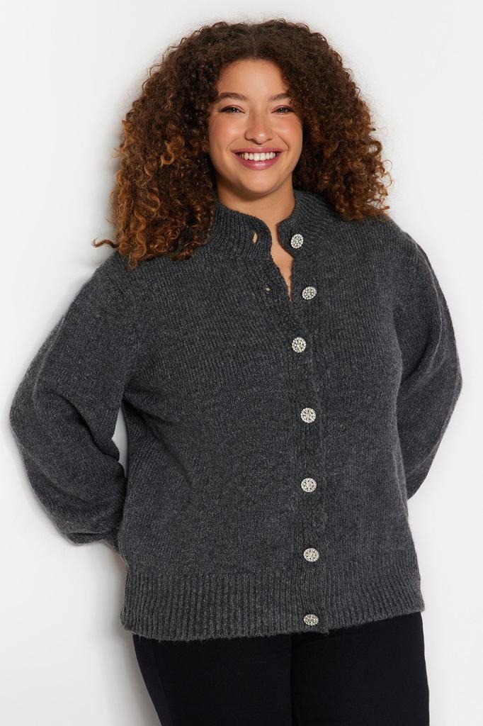 Women's Style Plus Size Anthracite Button-Closed Cardigan