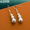 925 Sterling Silver Layered Three-Bead Tassel Earrings - Stylish Evening Jewelry