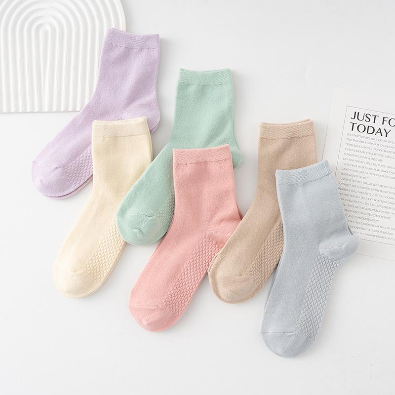 6 Pairs Of Boxed Cotton Socks, Men'S Casual Mid-Tube Socks, Antibacterial And Deodorant Solid Color Massage Bottom Stockings