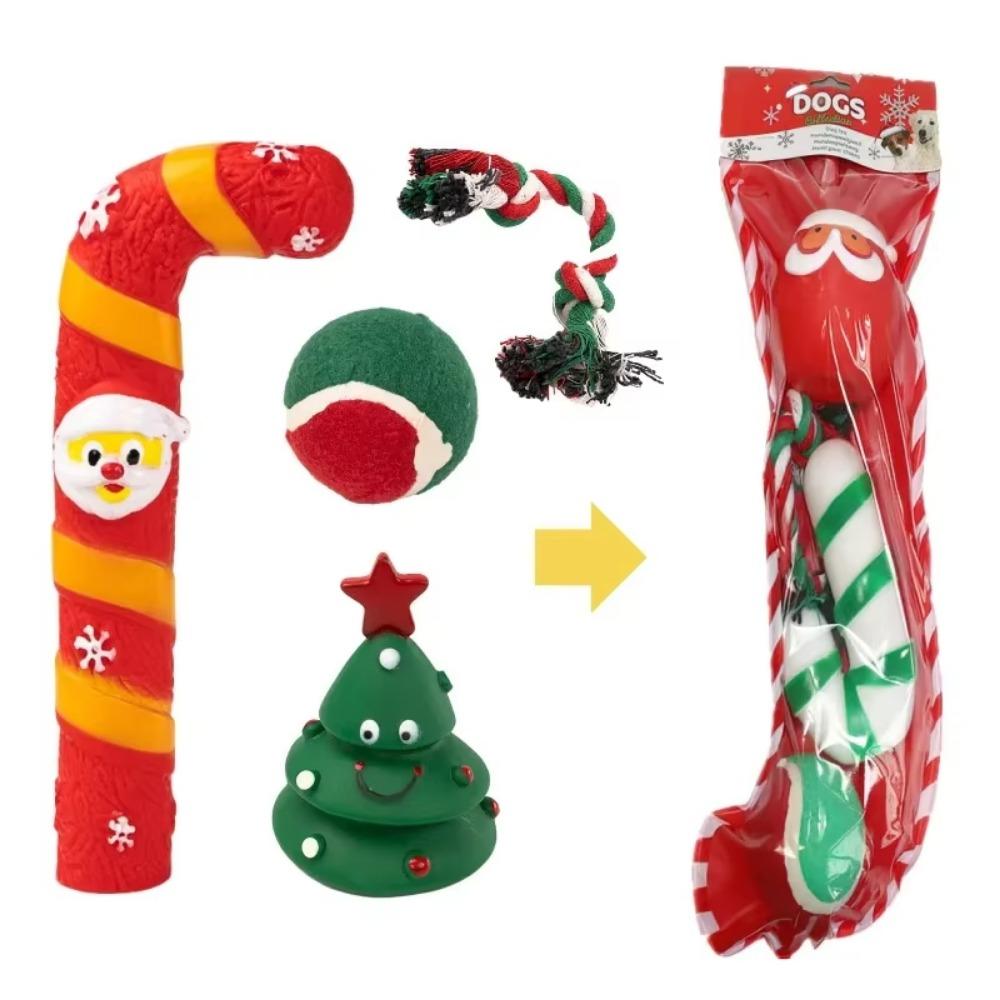 New Christmas Socks Pet Toy Set Decorative Gift Santa Claus Deer Cat Dog Fun Sound Toys Interactive Ball Stick Puppy Plaything