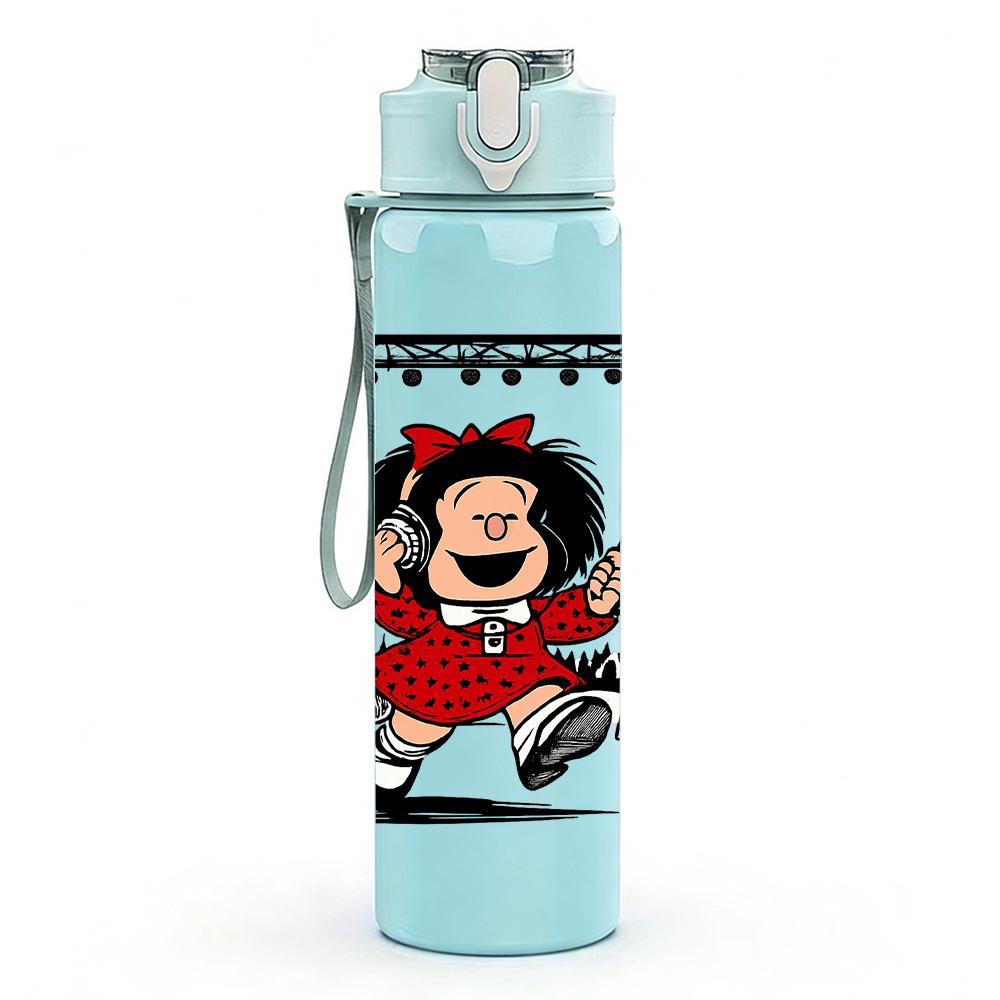 1PC Dancing Girl Cartoon Print 750ml Color Plastic Sports Water Bottle Leakproof Flip Straw Lid For Sports Office Home Use