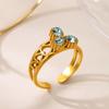 Luxury Blue Zircon Waterdrop Ring For Women Gold Plated Stainless Steel Ring Hypoallergenic Wedding Christmas Jewelry Gift