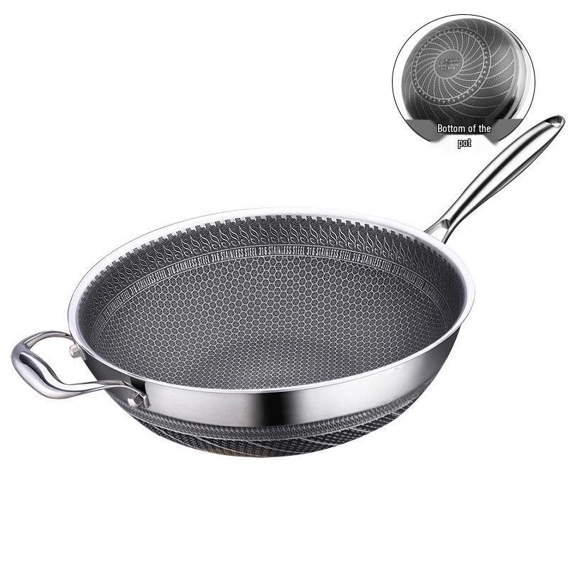 WuTuo 316 Stainless Steel Honeycomb Non-Stick Wok
