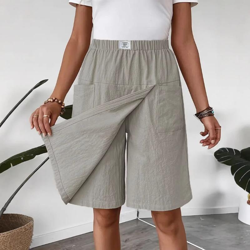 Summer Women's Pockets Casual Shorts Skirts Fashion Loose Shorts Casual Simple Solid Color Straight Leg Short Pants Vintage Simple Short Trousers