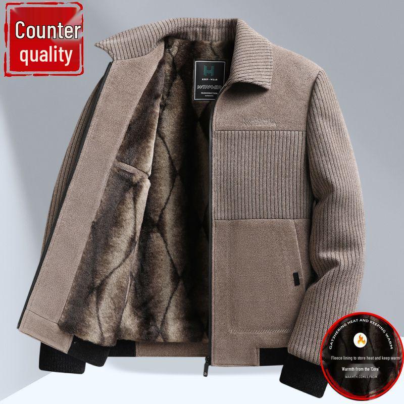 Dad's Velvet Thickened Winter Jacket for Middle-Aged & Elderly Men - Chenille Lapel Woolen Coat